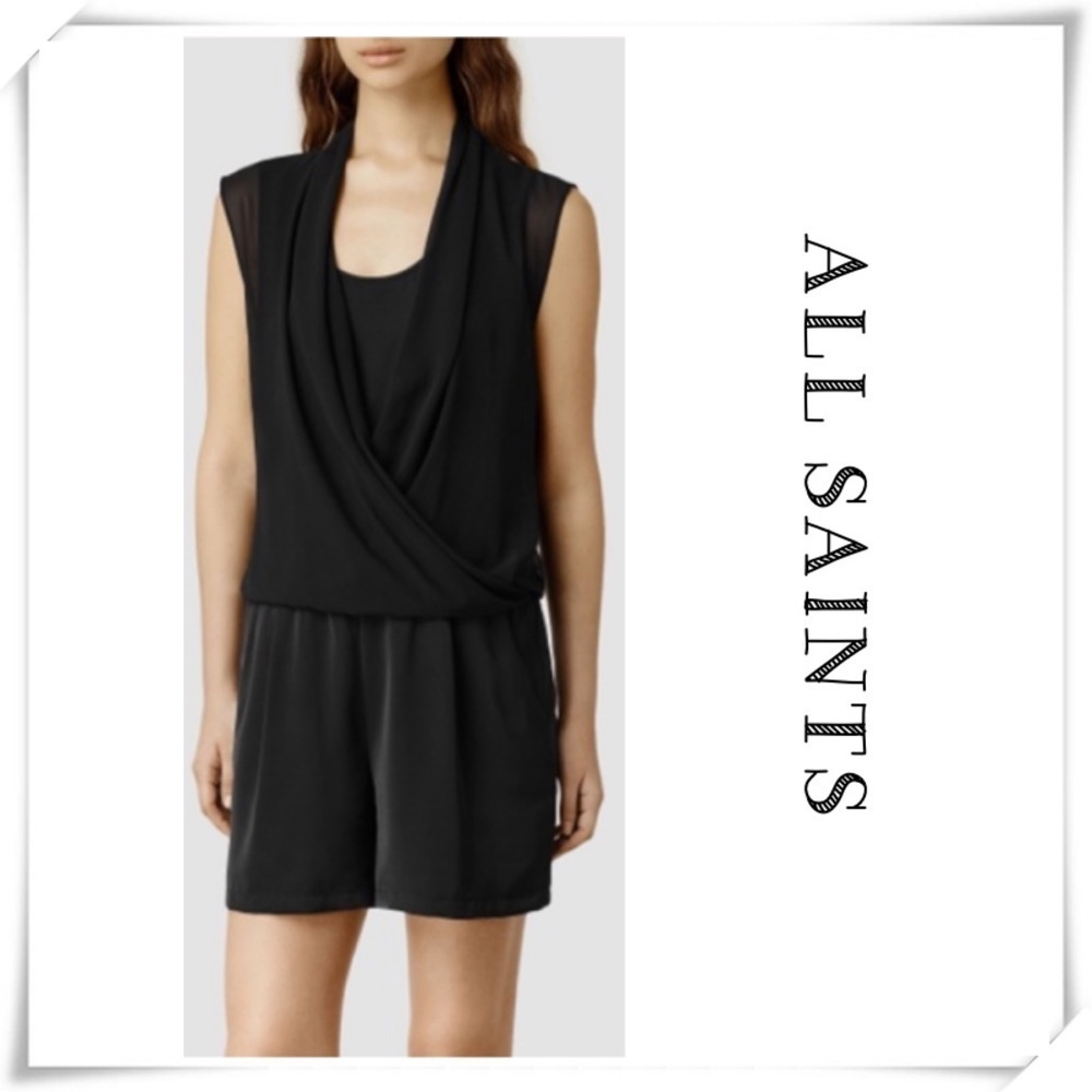 ALL Saints Amis Playsuit Drape Front Romper in Black Size 2